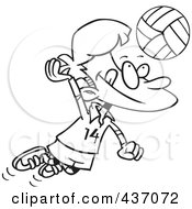Poster, Art Print Of Black And White Outline Design Of A Boy Hitting A Volleyball