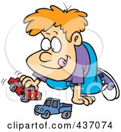 Royalty Free RF Clipart Illustration Of A Cartoon Boy Playing With Toy Cars