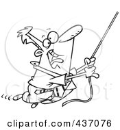 Royalty Free RF Clipart Illustration Of A Black And White Outline Design Of A Businessman Swinging From A Rope