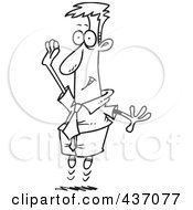 Royalty Free RF Clipart Illustration Of A Black And White Outline Design Of A Jumping Businessman Volunteering