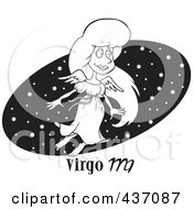 Royalty Free RF Clipart Illustration Of A Black And White Outline Design Of A Virgo Woman Over A Black Starry Oval