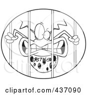 Poster, Art Print Of Black And White Outline Design Of A Numbered Virus Behind Bars In An Oval