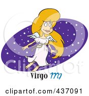 Poster, Art Print Of Cartoon Virgo Woman Over A Purple Starry Oval