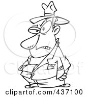 Royalty Free RF Clipart Illustration Of A Black And White Outline Design Of A Mean Villain Reaching Into His Jacket by toonaday