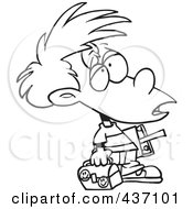 Royalty Free RF Clipart Illustration Of A Black And White Outline Design Of A Victimized Boy With Something On His Forehead