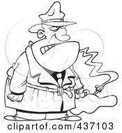 Royalty Free RF Clipart Illustration Of A Black And White Outline Design Of A Gangster With A Gun In A Violin Case by toonaday