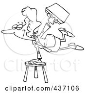 Royalty Free RF Clipart Illustration Of A Black And White Outline Design Of A Versatile Businesswoman Balancing On A Stool