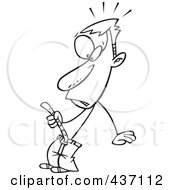 Poster, Art Print Of Black And White Outline Design Of A Super Skinny Man Tightening A Belt