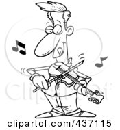 Royalty Free RF Clipart Illustration Of A Black And White Outline Design Of A Man Standing And Playing A Violin by toonaday