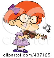 Cartoon Girl Standing And Playing A Violin