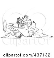 Royalty Free RF Clipart Illustration Of A Black And White Outline Design Of A Pilot Flying An Ace Plane