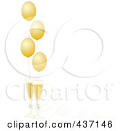 New Year Border Of Golden Party Balloons With Champagne Glasses And Ribbons