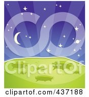 Poster, Art Print Of Green Alien Planet With Craters Against A Starry Outer Space