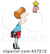 Poster, Art Print Of Cartoon Businesswoman Looking At An Up Arrow