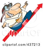 Poster, Art Print Of Cartoon Businessman Wearing Goggles And Standing On An Upward Arrow