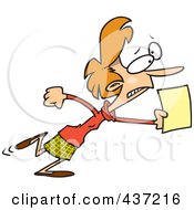 Poster, Art Print Of Cartoon Woman Running With An Urgent Memo