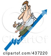 Poster, Art Print Of Cartoon Businessman Holding A Thum Up On A Growth Arrow