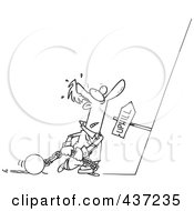 Poster, Art Print Of Black And White Outline Design Of A Man Ready To Drag His Ball And Chains Uphill