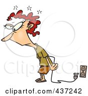Royalty Free RF Clipart Illustration Of An Exhausted And Unplugged Cartoon Businesswoman