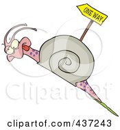 Poster, Art Print Of Tired Cartoon Snail Going Uphill Near A One Way Sign