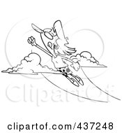 Royalty Free RF Clipart Illustration Of A Black And White Outline Design Of A Businesswoman Shooting Up And Away