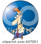 Royalty Free RF Clipart Illustration Of A Struggling Cartoon Businessman Pushing A Ball Uphill