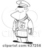 Poster, Art Print Of Black And White Outline Design Of A Man Standing Proud In Uniform