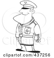 Royalty Free RF Clipart Illustration Of A Black And White Outline Design Of A Man Standing Proud In Uniform