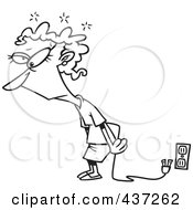Royalty Free RF Clipart Illustration Of A Black And White Outline Design Of An Exhausted And Unplugged Businesswoman