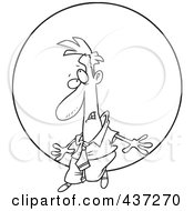 Royalty Free RF Clipart Illustration Of A Black And White Outline Design Of A Struggling Businessman Pushing A Ball Uphill