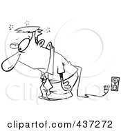 Royalty Free RF Clipart Illustration Of A Black And White Outline Design Of A Tired Businessman Unplugged From An Electrical Socket