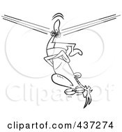 Black And White Outline Design Of An Unbalanced Tight Rope Walker Stuck Upside Down