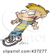 Poster, Art Print Of Cartoon Boy Riding A Unicycle