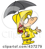 Poster, Art Print Of Cartoon Girl In Rain Gear Waiting For Showers