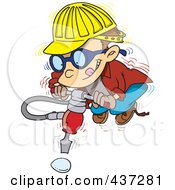 Royalty Free RF Clipart Illustration Of A Boy Trying To Use A Jackhammer On An Unbreakable Egg by toonaday