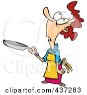 Royalty Free RF Clipart Illustration Of A Cartoon Woman Looking Up And Holding A Pan by toonaday