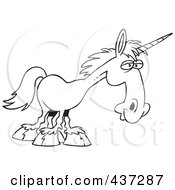 Poster, Art Print Of Black And White Outline Design Of A Unicorn