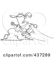 Royalty Free RF Clipart Illustration Of A Black And White Outline Design Of A Businessman Shooting Up And Away