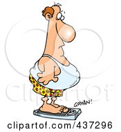 Royalty Free RF Clipart Illustration Of An Unfit Cartoon Man Standing On A Groaning Scale