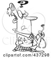 Royalty Free RF Clipart Illustration Of A Black And White Outline Design Of An Uncertain Doctor Holding A Stethoscope