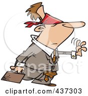 Poster, Art Print Of Blindfolded Cartoon Businessman Reaching Out With Uncertainty