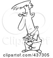 Royalty Free RF Clipart Illustration Of A Black And White Outline Design Of An Unimpressed Businessman With His Arms Folded