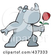 Poster, Art Print Of Romantic Rhino Presenting A Single Rose