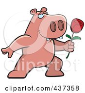 Poster, Art Print Of Romantic Hippo Presenting A Single Rose