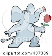 Poster, Art Print Of Romantic Elephant Presenting A Single Rose
