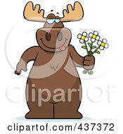 Poster, Art Print Of Romantic Moose Holding Daisy Flowers
