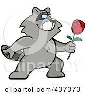 Poster, Art Print Of Romantic Raccoon Presenting A Single Rose