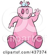 Poster, Art Print Of Friendly Pink Hippo Sitting And Waving