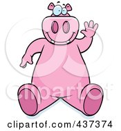 Royalty Free RF Clipart Illustration Of A Friendly Pink Hippo Sitting And Waving