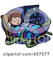 Royalty Free RF Clipart Illustration Of A Tentacled Monster Emerging From Under A Boys Bed